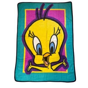 Vintage 98 Looney Toons Tweetie Warner Bros. 45x60 Lightweight Plush Blenket